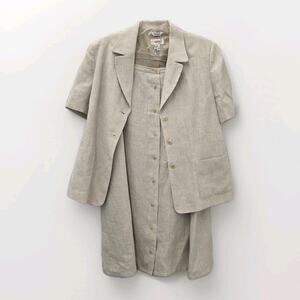 Talbot's Irish Linen Beige 2 PC Suit Set Women's Skirt Size 12 Blazer Size 14